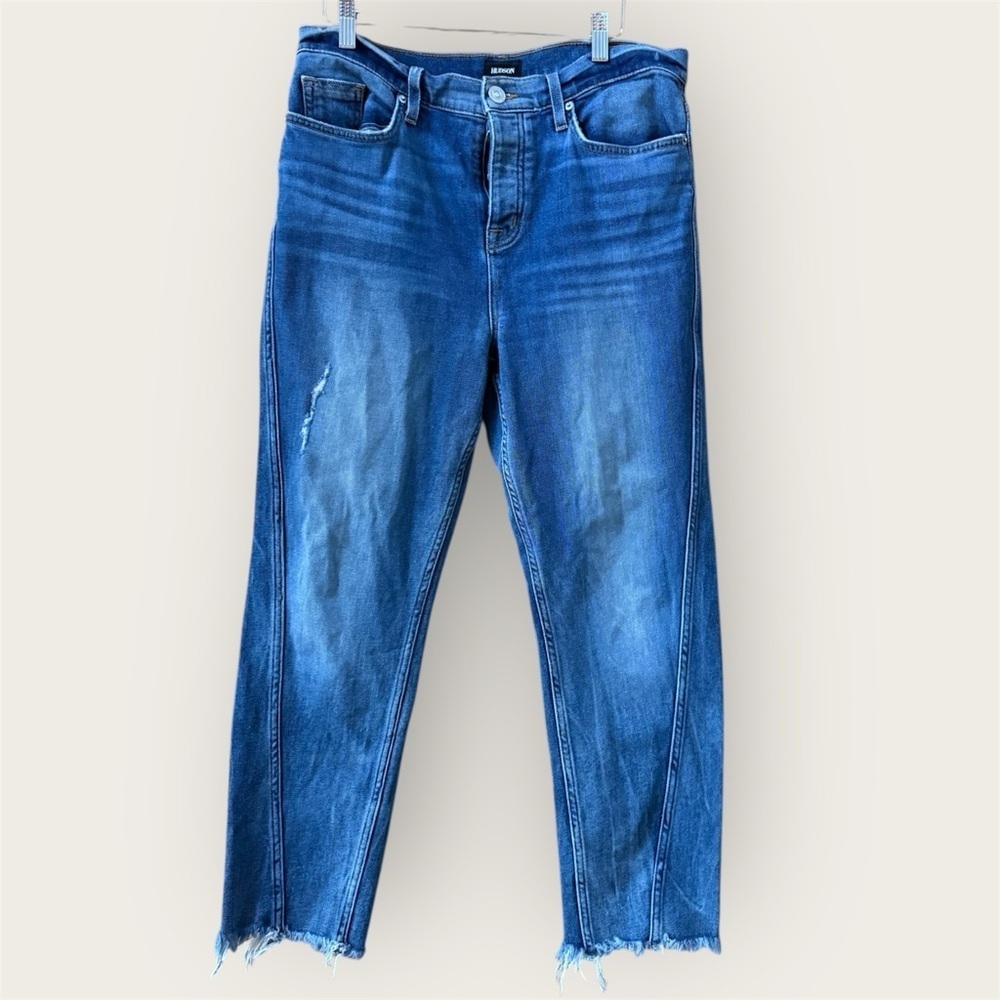 Hudson denim blue jeans size 31 raw hem minor distressing good used condition